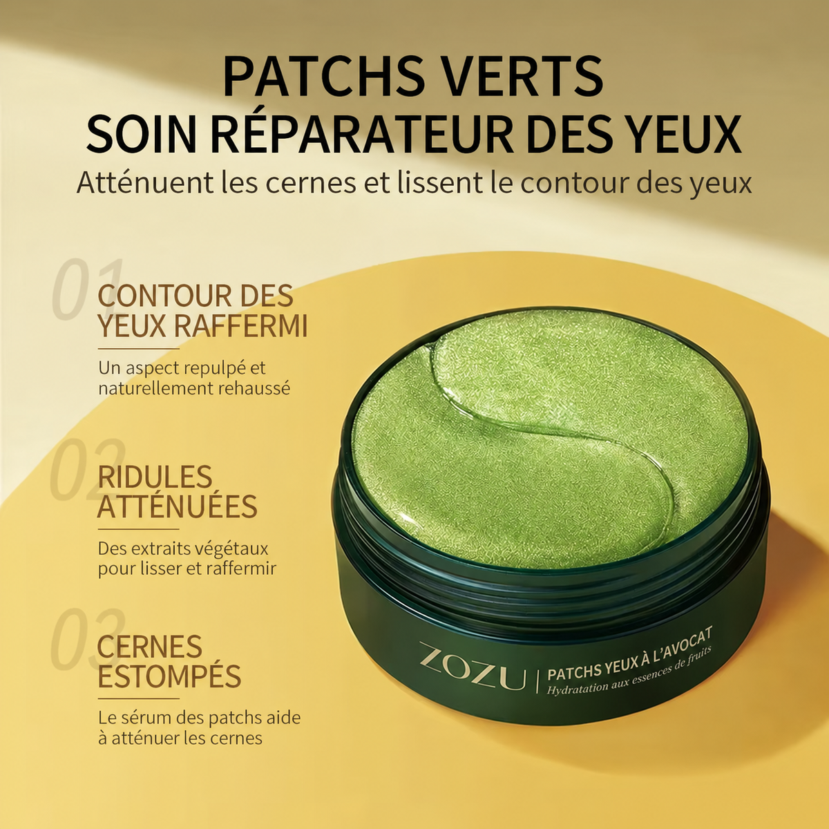 GlowEyes – Patchs Contour des Yeux Or & Avocat