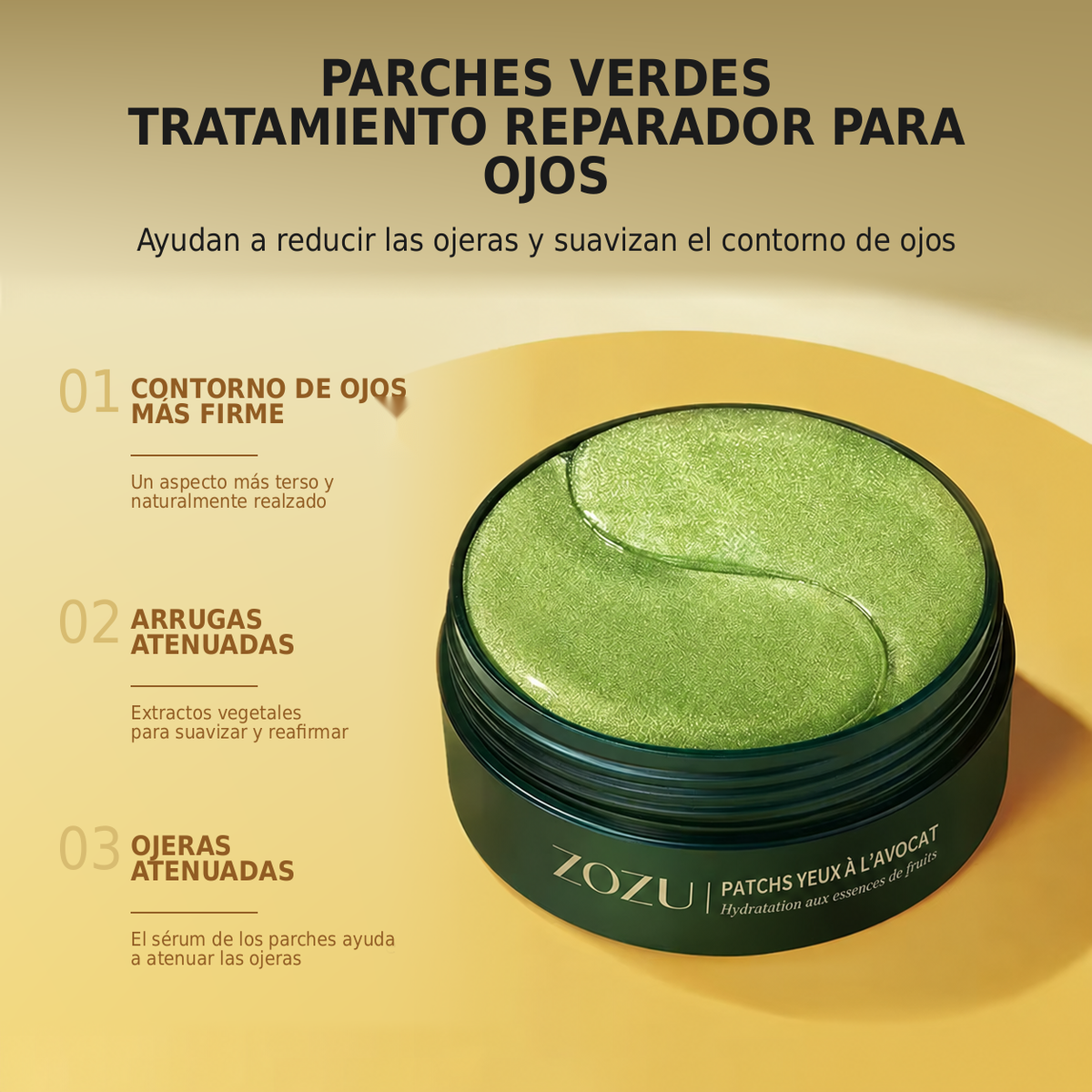 GlowEyes – Parches para el contorno de ojos de oro y aguacate